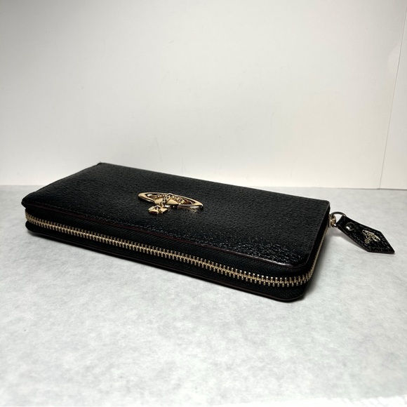 Vivienne Westwood Black Zip-Around Cont. Leather Wallet with Gold Orb Logo EUC - Picture 2 of 15